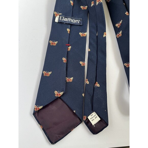 Damon Men's Necktie Navy Blue with Butterflies 55" x 3.25" - Picture 3 of 5